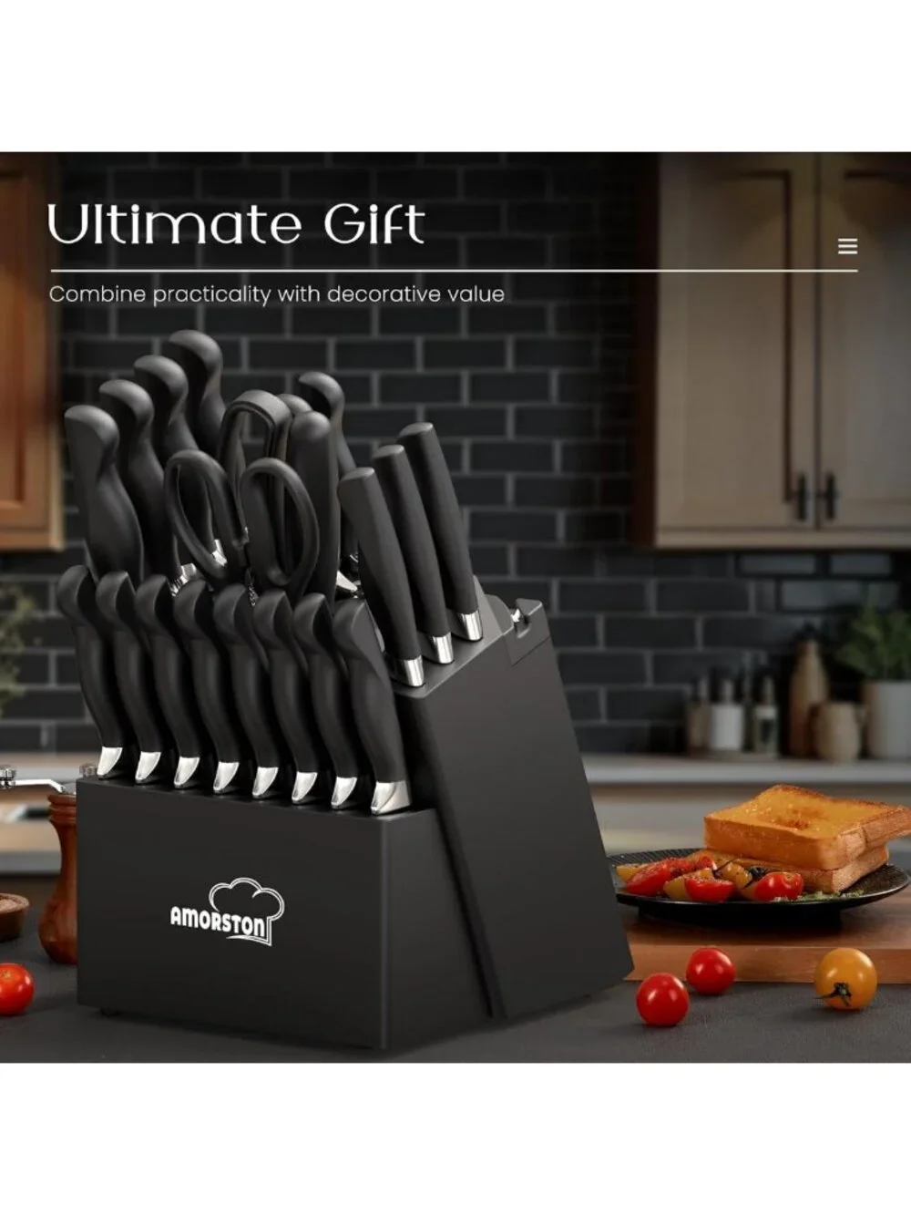 21-Piece Ultra-Sharp Kitchen Knife Set with Block & Sharpener, Ergonomic